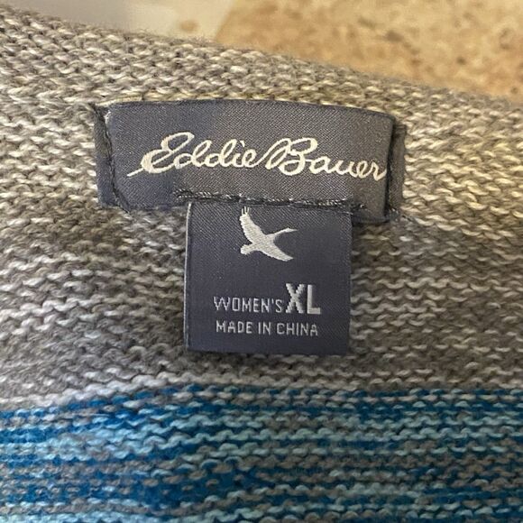 Eddie Bauer Women’s XL Blue Gray Striped Cotton Knit Sweater Pullover - Picture 3 of 10